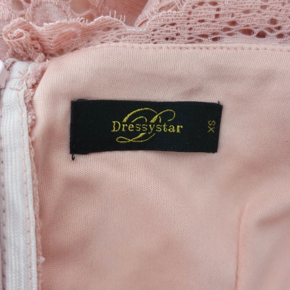 Dressystar Blush Pink Lace Hi-Lo Dress XS Off Shoulder Cocktail Wedding Guest - Picture 6 of 6